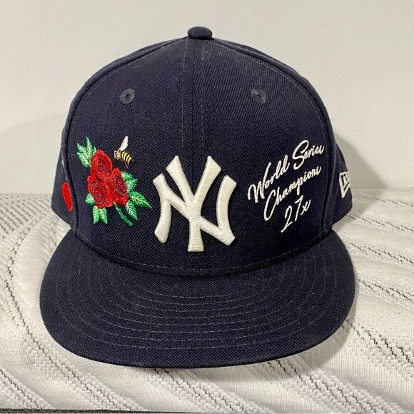 NEW ERA NY YANKEES ALL OVER PATCH 27x CHAMPIONSHIP WORLD SERIES FITTED HAT 7 1/2 - Picture 1 of 6